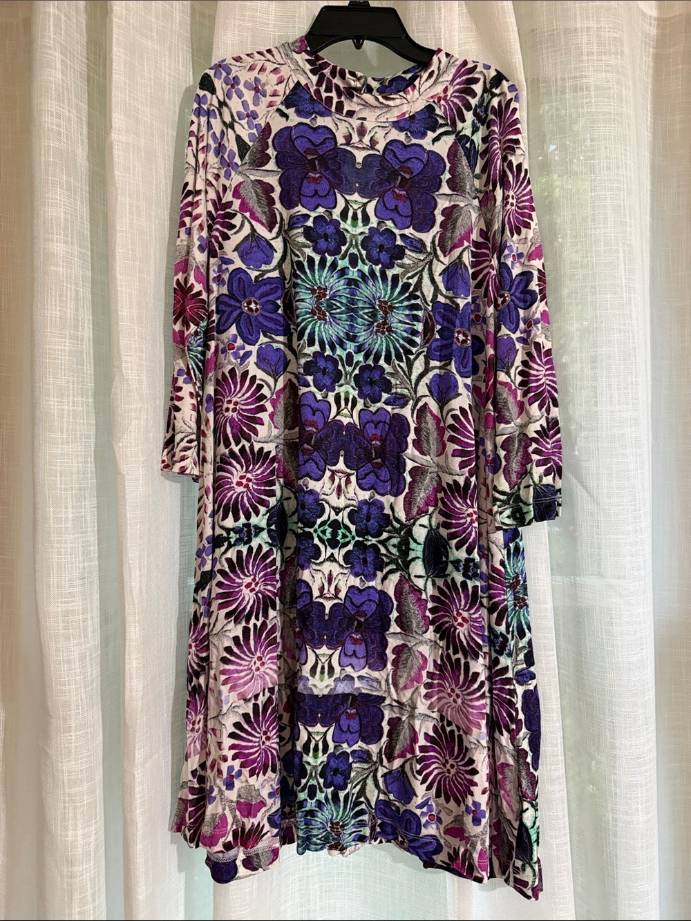 Free People Purple Floral Long Sleeve Swing Dress
